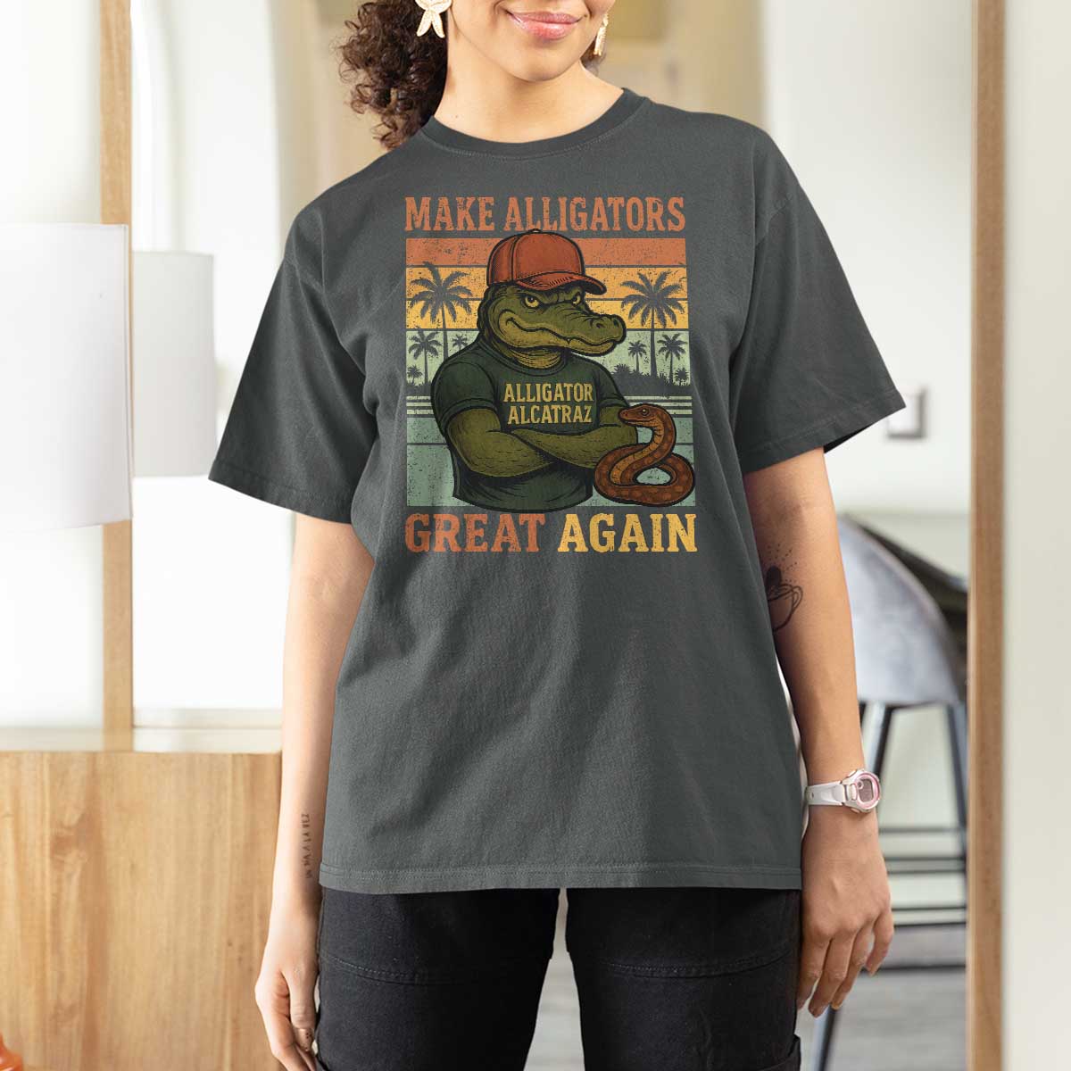 Retro Alligator Alcatraz T Shirt For Women Funny Florida Everglades Dark Humor