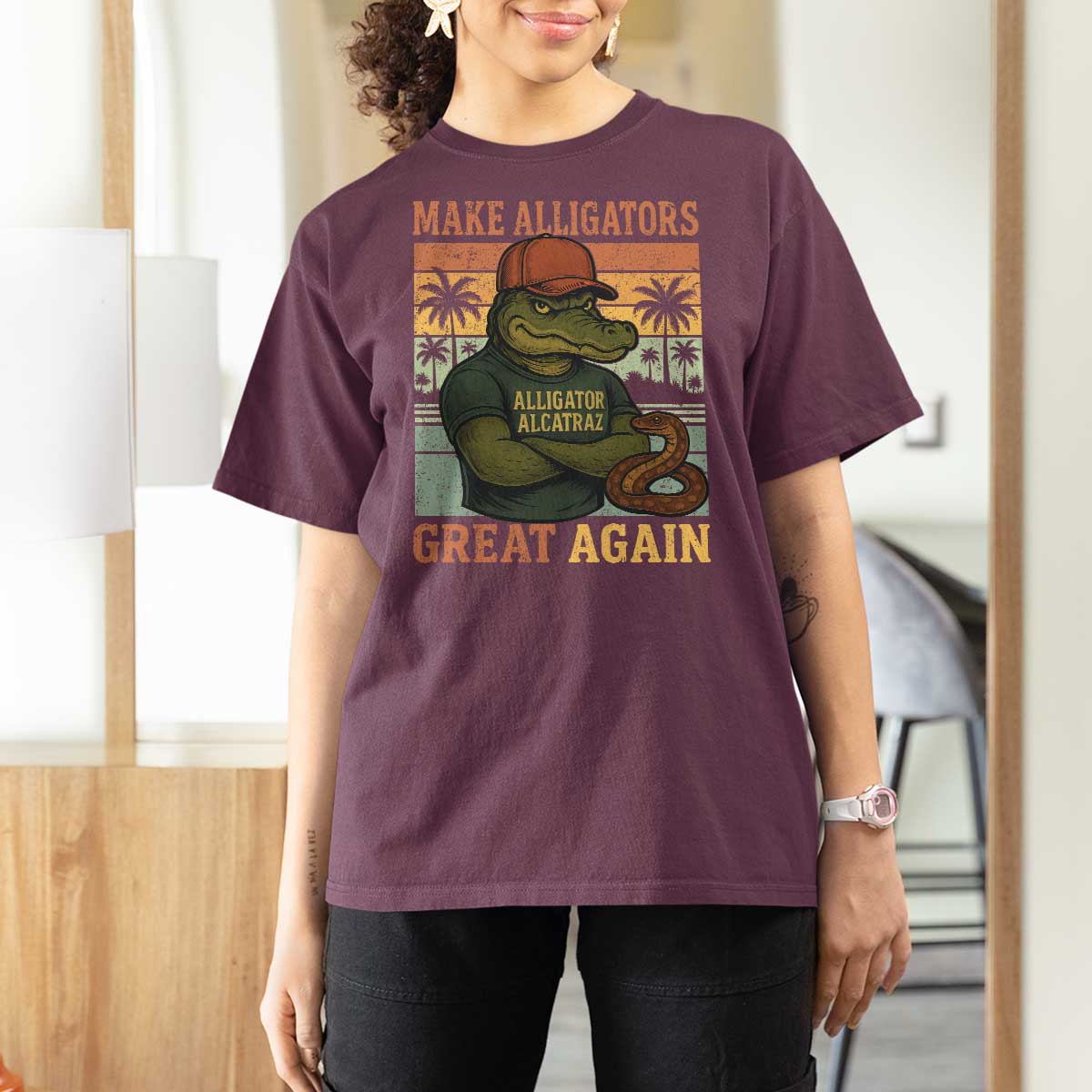 Retro Alligator Alcatraz T Shirt For Women Funny Florida Everglades Dark Humor
