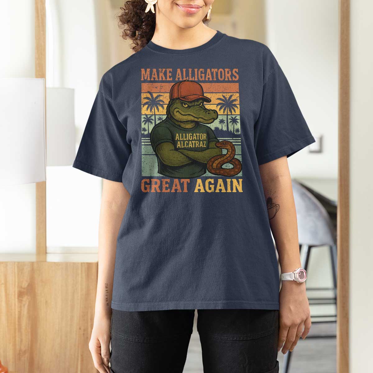 Retro Alligator Alcatraz T Shirt For Women Funny Florida Everglades Dark Humor