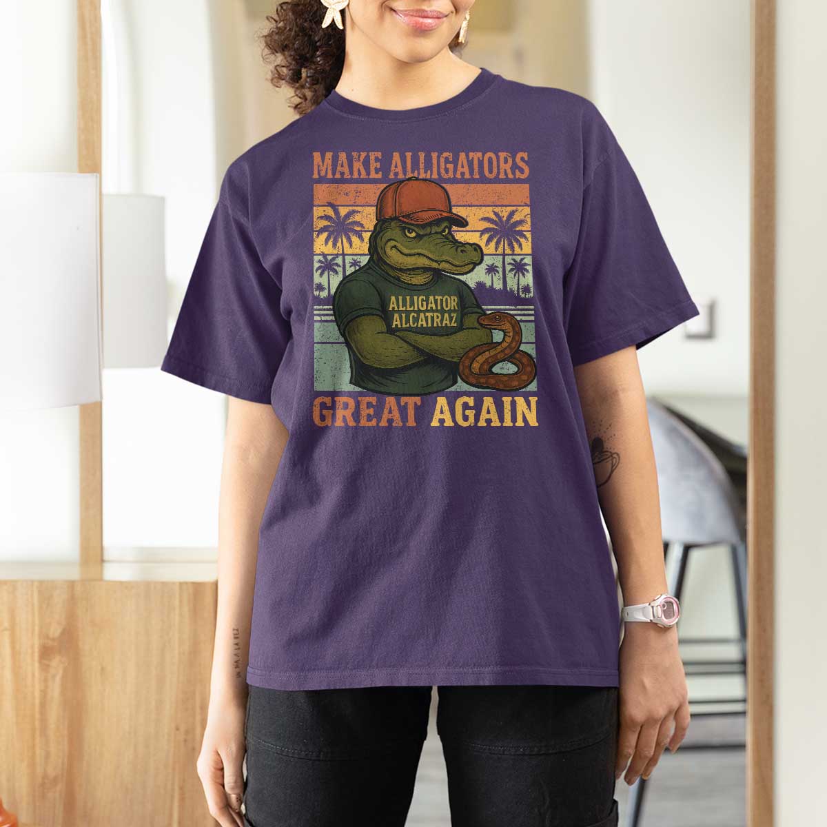 Retro Alligator Alcatraz T Shirt For Women Funny Florida Everglades Dark Humor