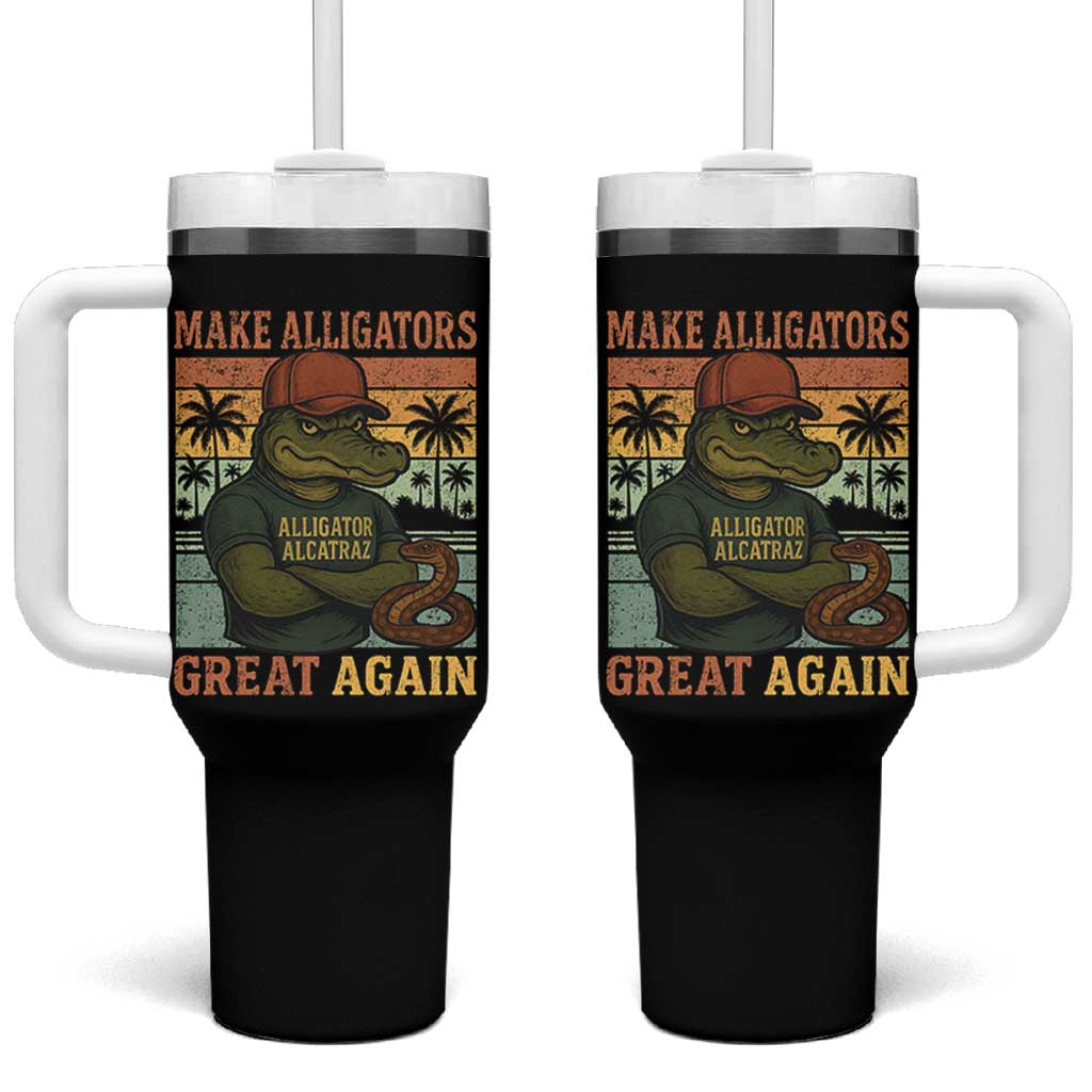 Retro Alligator Alcatraz Tumbler With Handle Funny Florida Everglades Dark Humor
