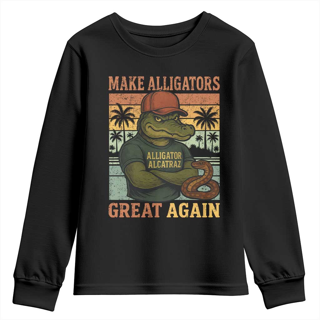 Retro Alligator Alcatraz Youth Sweatshirt Funny Florida Everglades Dark Humor