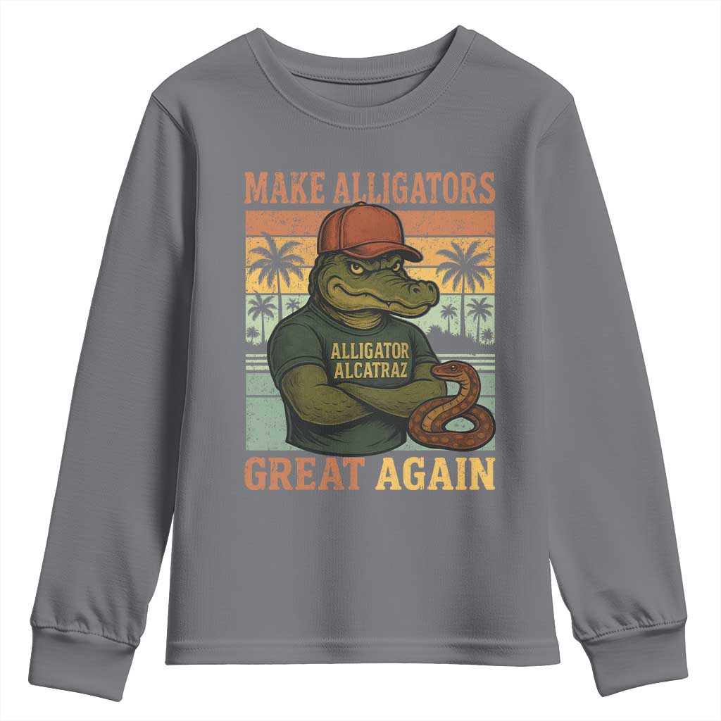 Retro Alligator Alcatraz Youth Sweatshirt Funny Florida Everglades Dark Humor
