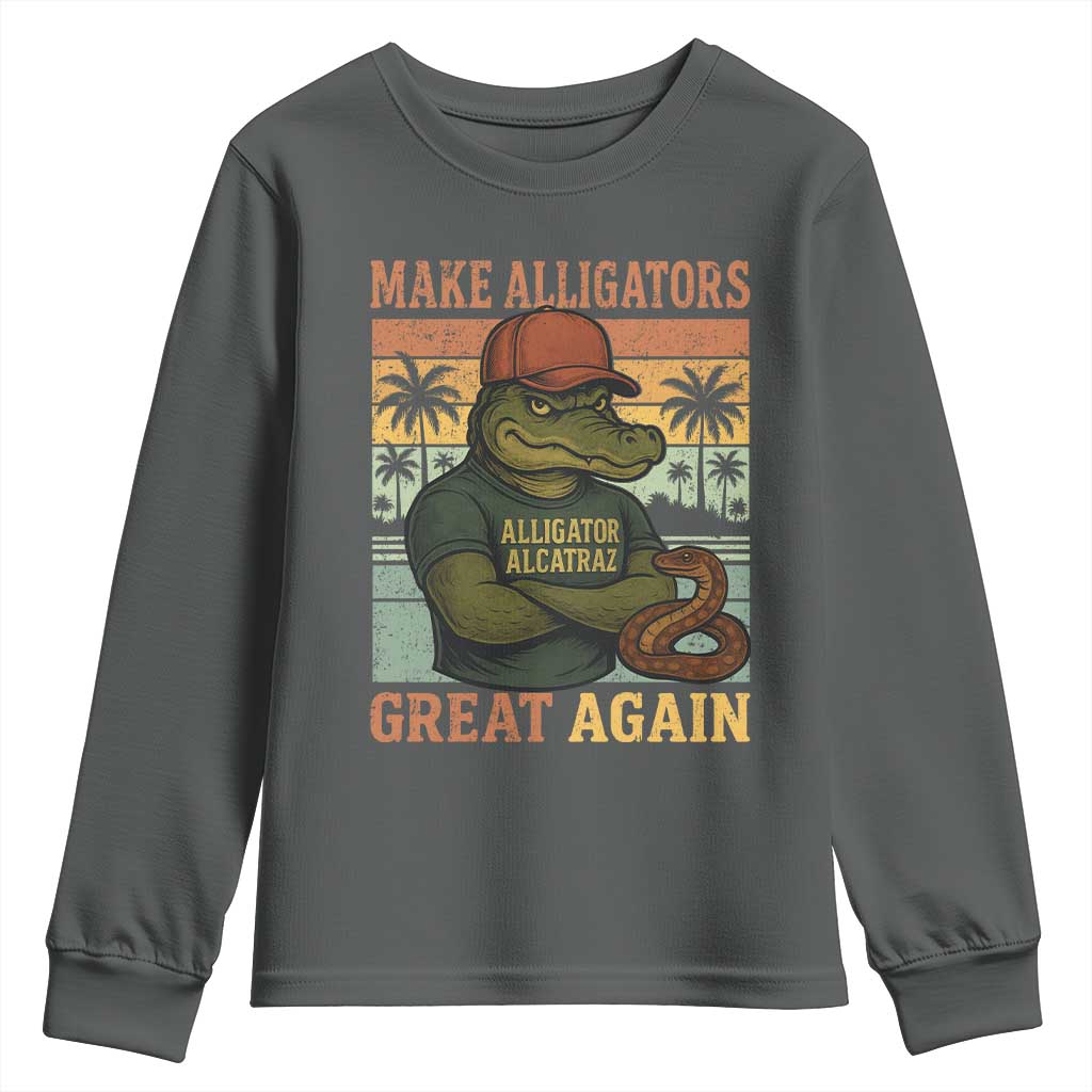 Retro Alligator Alcatraz Youth Sweatshirt Funny Florida Everglades Dark Humor