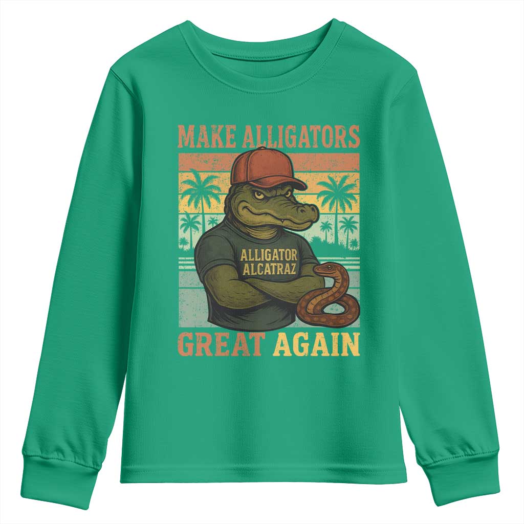 Retro Alligator Alcatraz Youth Sweatshirt Funny Florida Everglades Dark Humor
