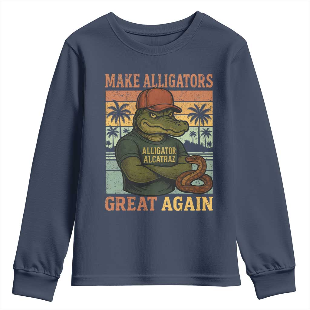 Retro Alligator Alcatraz Youth Sweatshirt Funny Florida Everglades Dark Humor