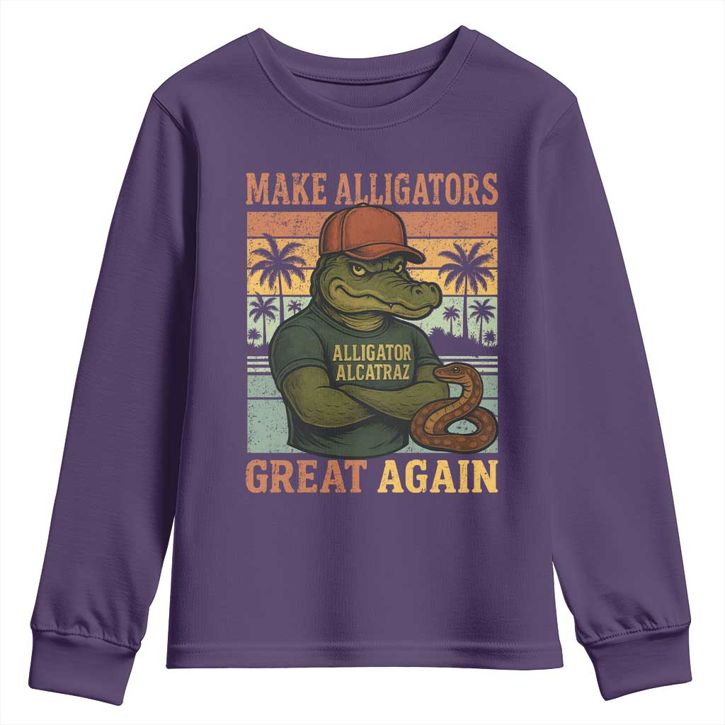 Retro Alligator Alcatraz Youth Sweatshirt Funny Florida Everglades Dark Humor