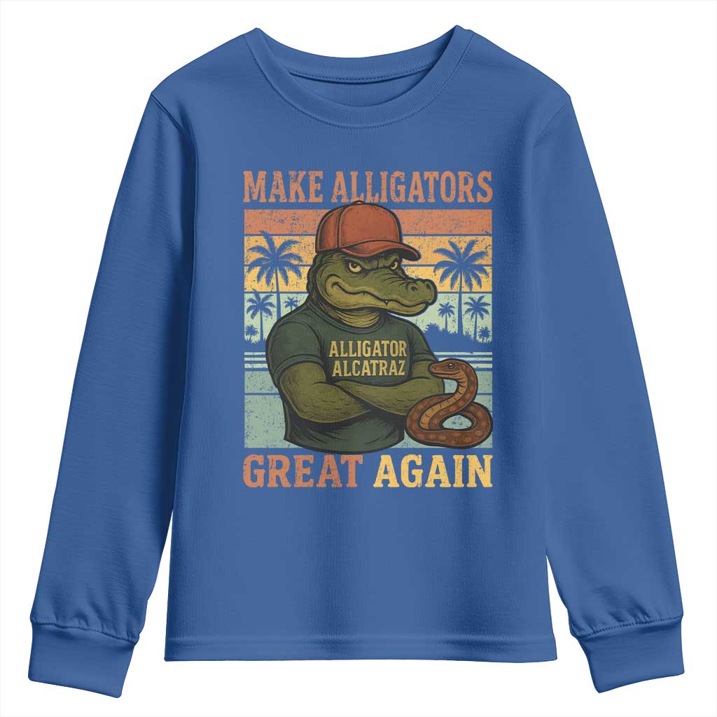 Retro Alligator Alcatraz Youth Sweatshirt Funny Florida Everglades Dark Humor