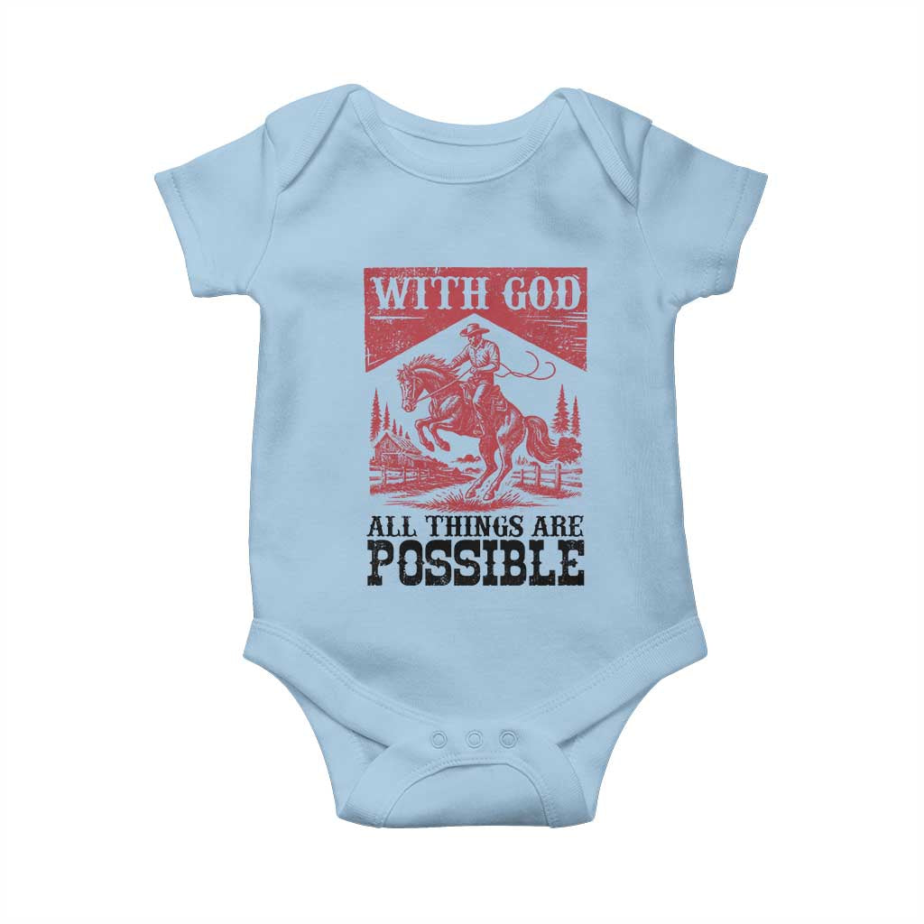 Christian Cowboy Baby Onesie Vintage Christian All Things Are Possible Encouraging Bible Verse