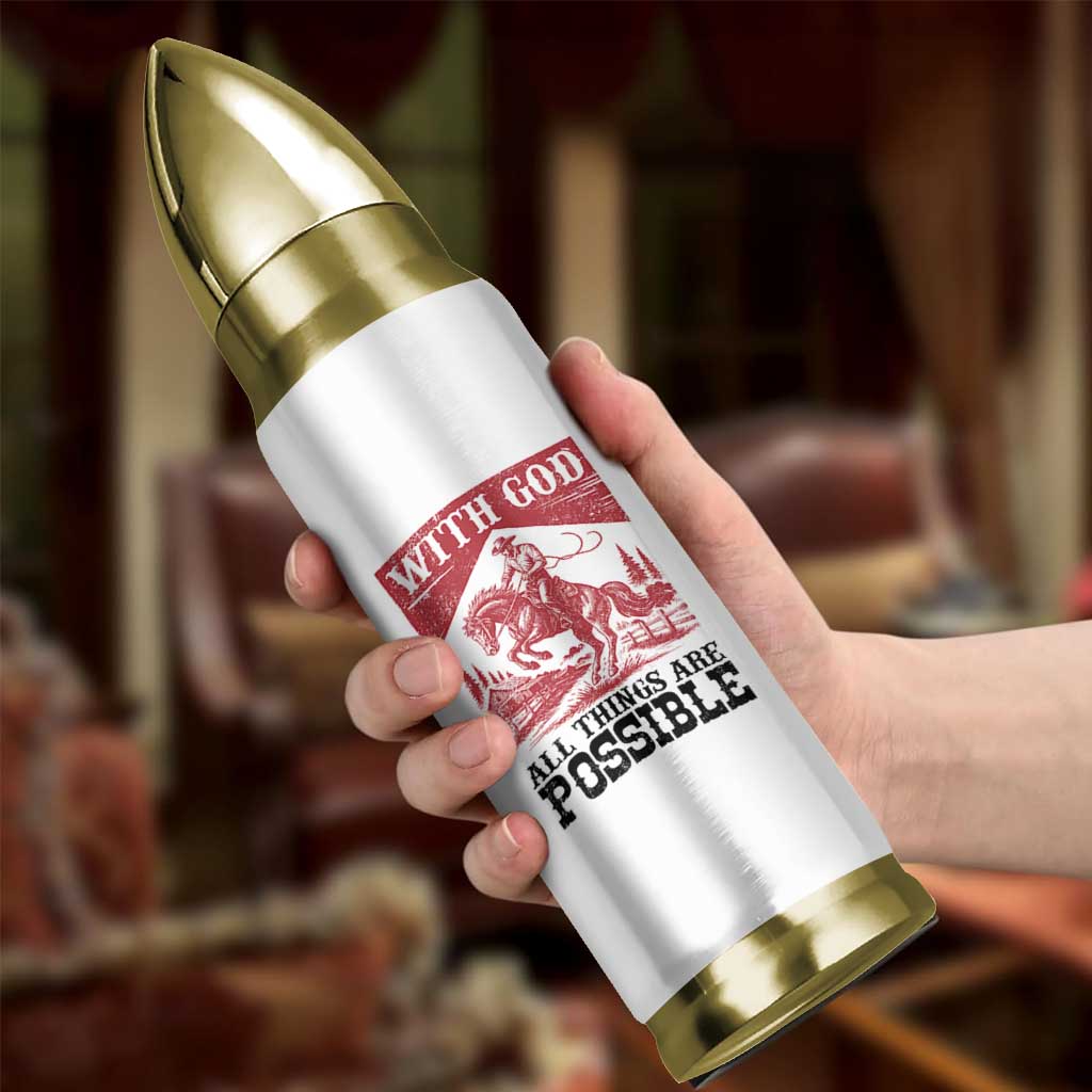 Christian Cowboy Bullet Tumbler Vintage Christian All Things Are Possible Encouraging Bible Verse