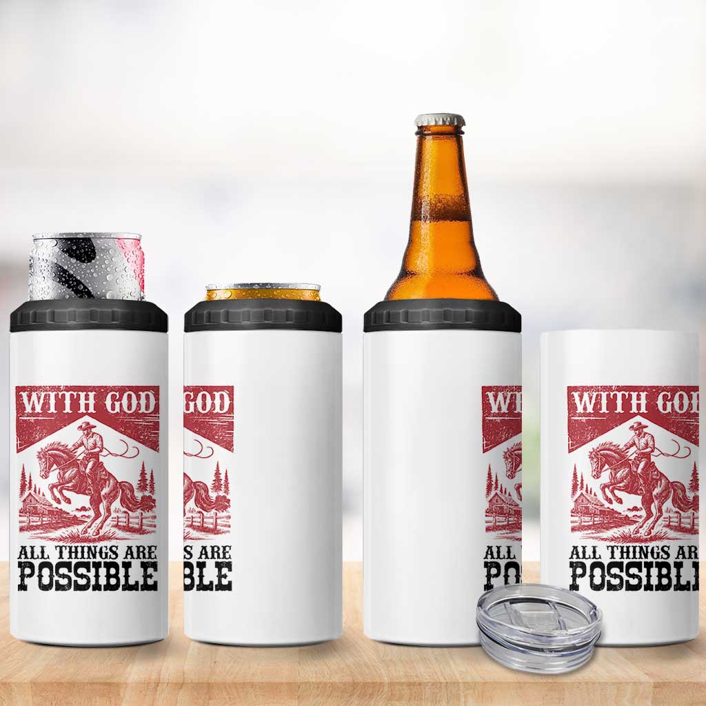 Christian Cowboy 4 in 1 Can Cooler Tumbler Vintage Christian All Things Are Possible Encouraging Bible Verse