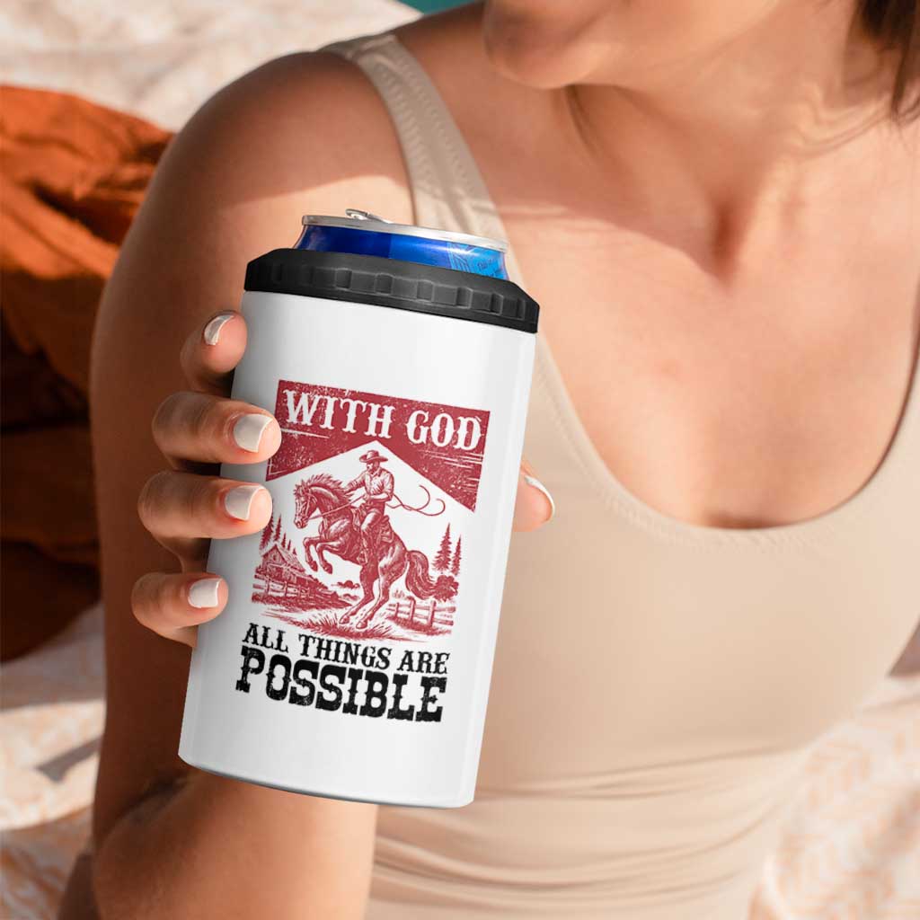 Christian Cowboy 4 in 1 Can Cooler Tumbler Vintage Christian All Things Are Possible Encouraging Bible Verse