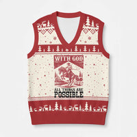 Christian Cowboy V-Neck Knit Sweater Vest Vintage Christian All Things Are Possible Encouraging Bible Verse