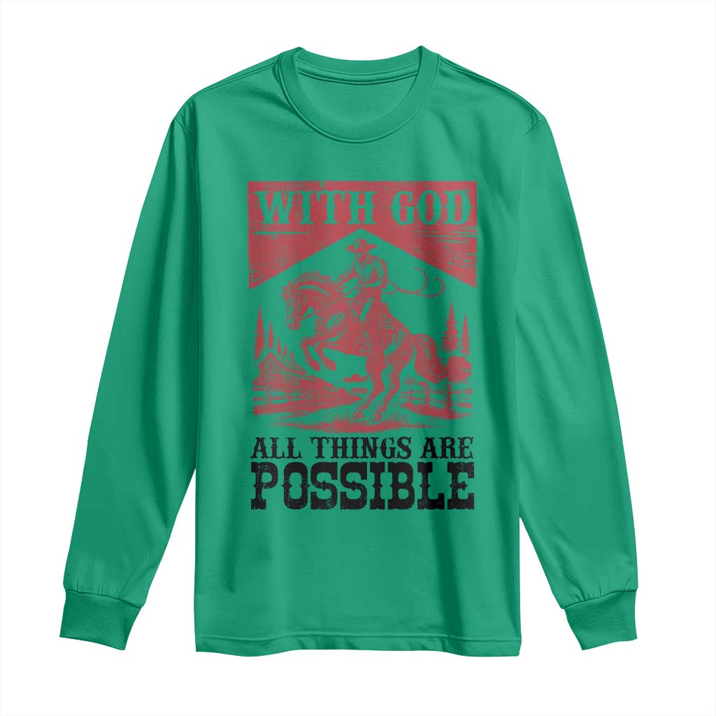 Christian Cowboy Long Sleeve Shirt Vintage Christian All Things Are Possible Encouraging Bible Verse