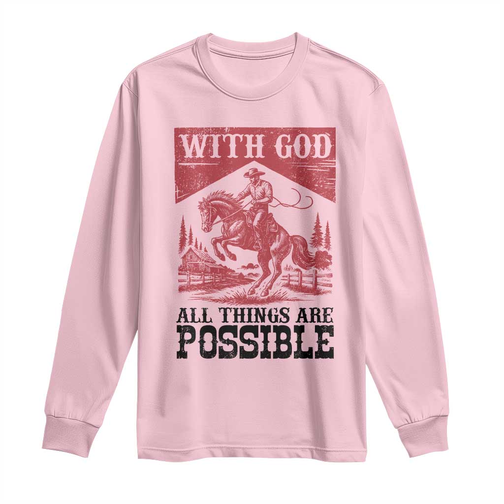 Christian Cowboy Long Sleeve Shirt Vintage Christian All Things Are Possible Encouraging Bible Verse