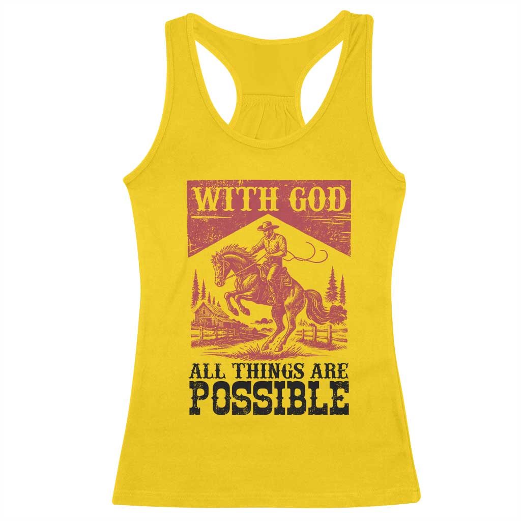 Christian Cowboy Racerback Tank Top Vintage Christian All Things Are Possible Encouraging Bible Verse