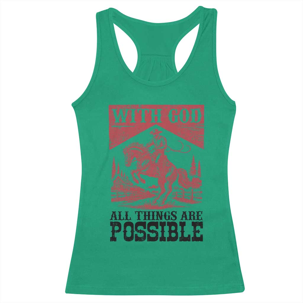 Christian Cowboy Racerback Tank Top Vintage Christian All Things Are Possible Encouraging Bible Verse