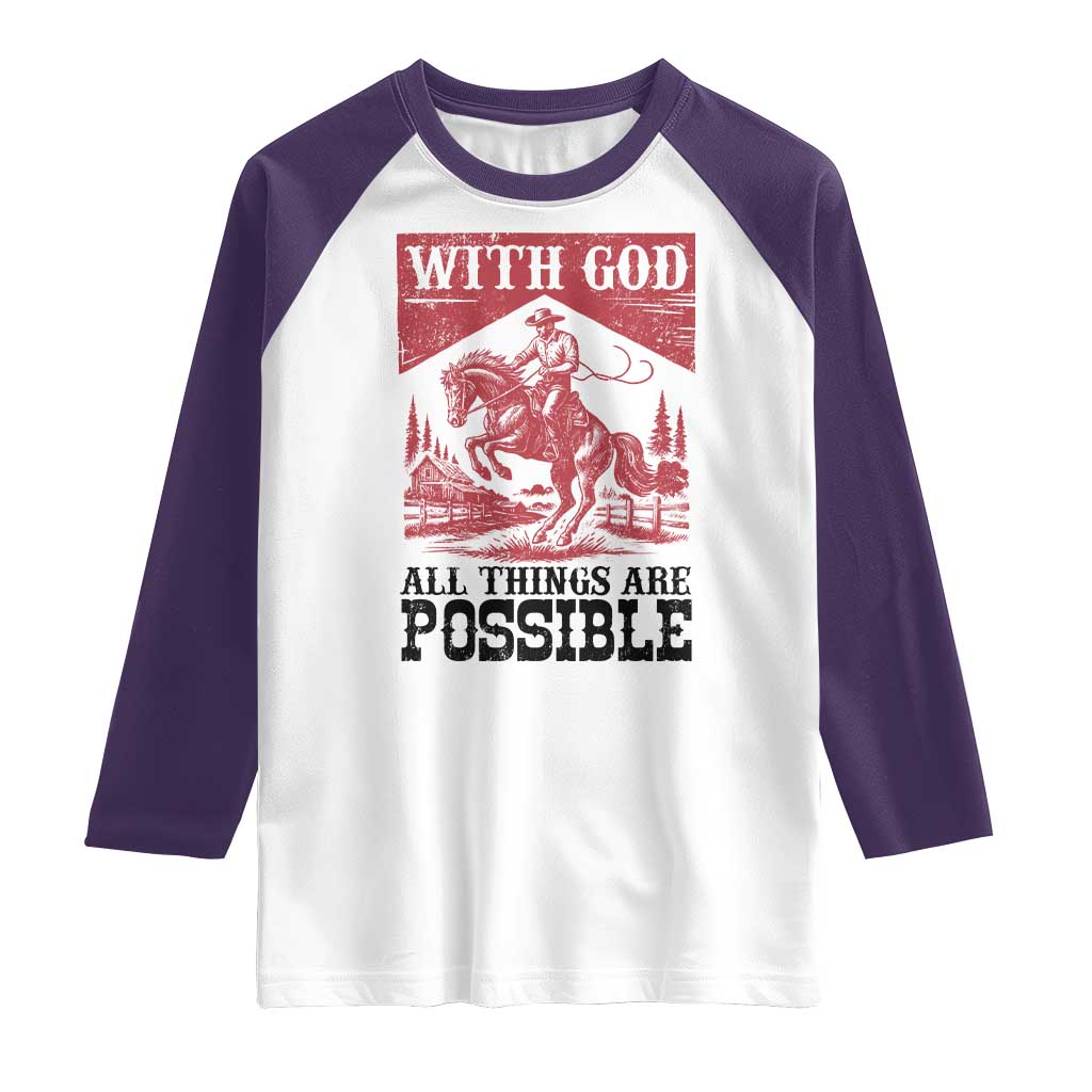 Christian Cowboy Raglan Shirt Vintage Christian All Things Are Possible Encouraging Bible Verse