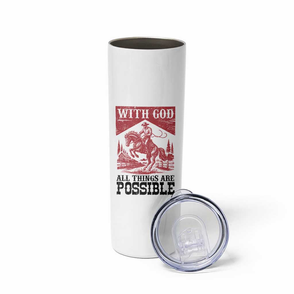 Christian Cowboy Skinny Tumbler Vintage Christian All Things Are Possible Encouraging Bible Verse