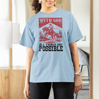 Christian Cowboy T Shirt For Women Vintage Christian All Things Are Possible Encouraging Bible Verse