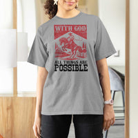 Christian Cowboy T Shirt For Women Vintage Christian All Things Are Possible Encouraging Bible Verse
