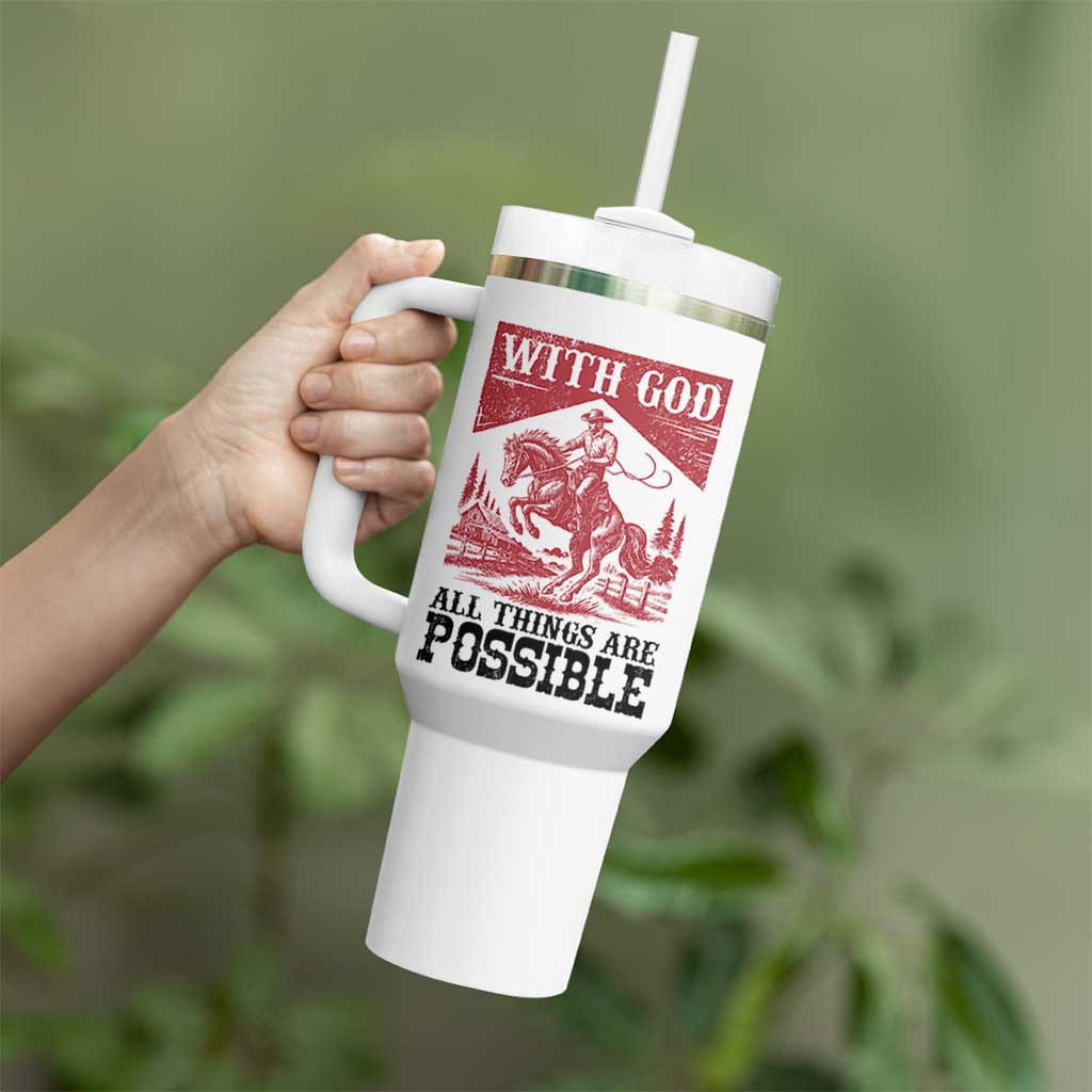 Christian Cowboy Tumbler With Handle Vintage Christian All Things Are Possible Encouraging Bible Verse
