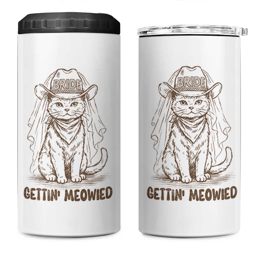 Cowgirl Bride Cat 4 in 1 Can Cooler Tumbler Vintage Cow Cat Rodeo Bachelorette