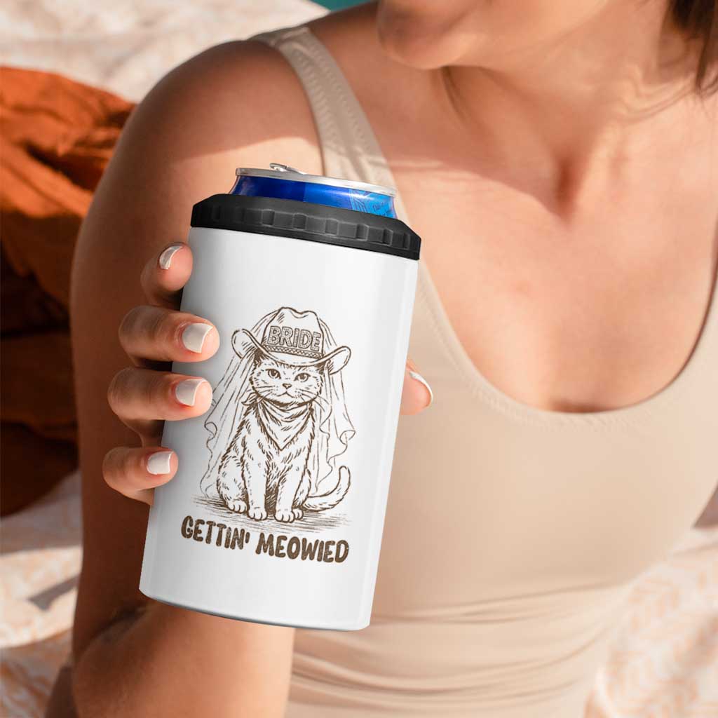 Cowgirl Bride Cat 4 in 1 Can Cooler Tumbler Vintage Cow Cat Rodeo Bachelorette