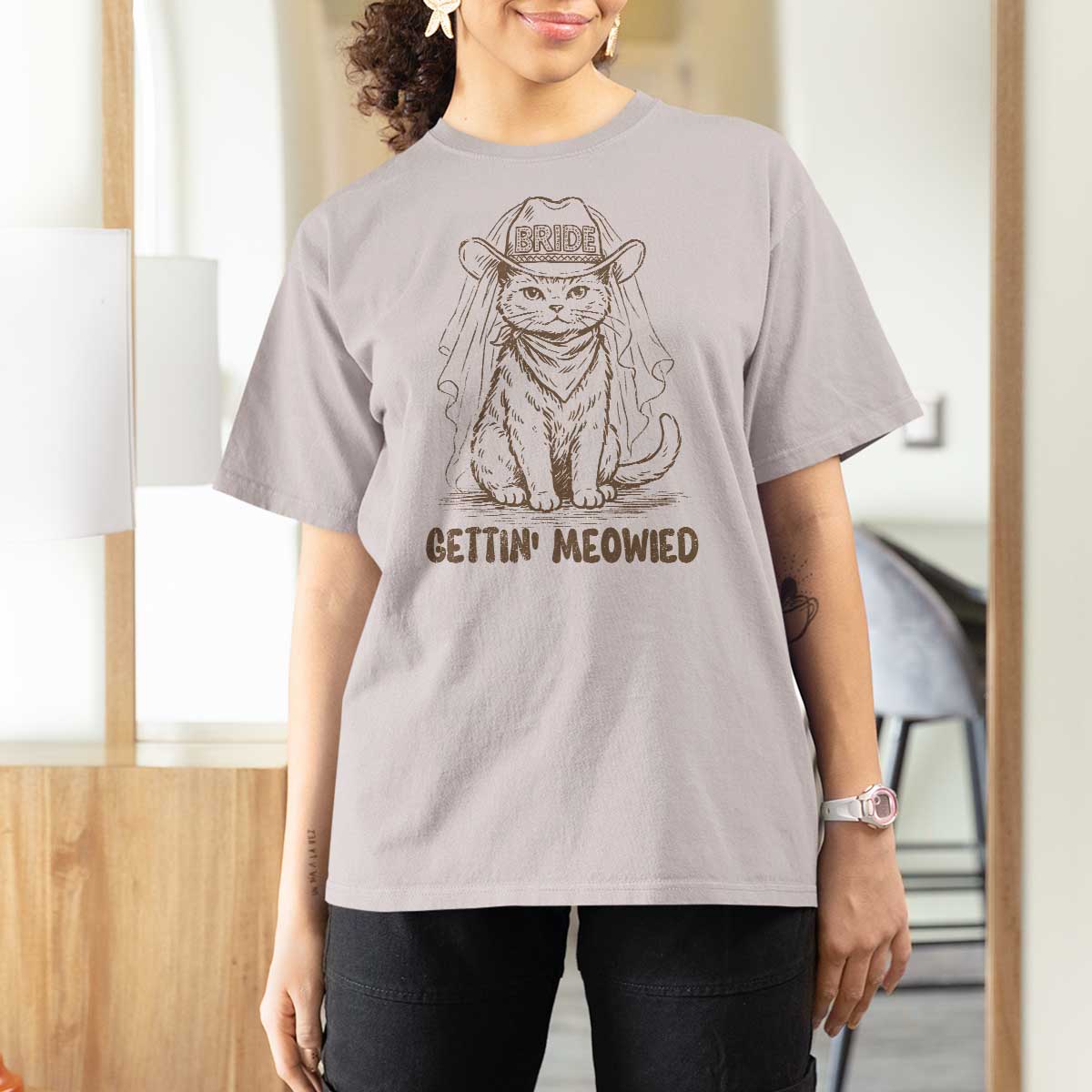 Cowgirl Bride Cat T Shirt For Women Vintage Cow Cat Rodeo Bachelorette