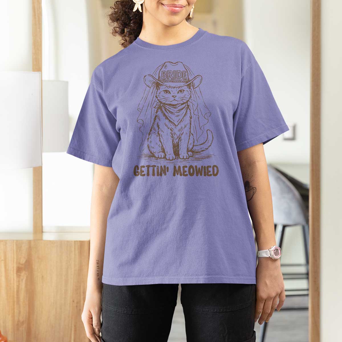 Cowgirl Bride Cat T Shirt For Women Vintage Cow Cat Rodeo Bachelorette