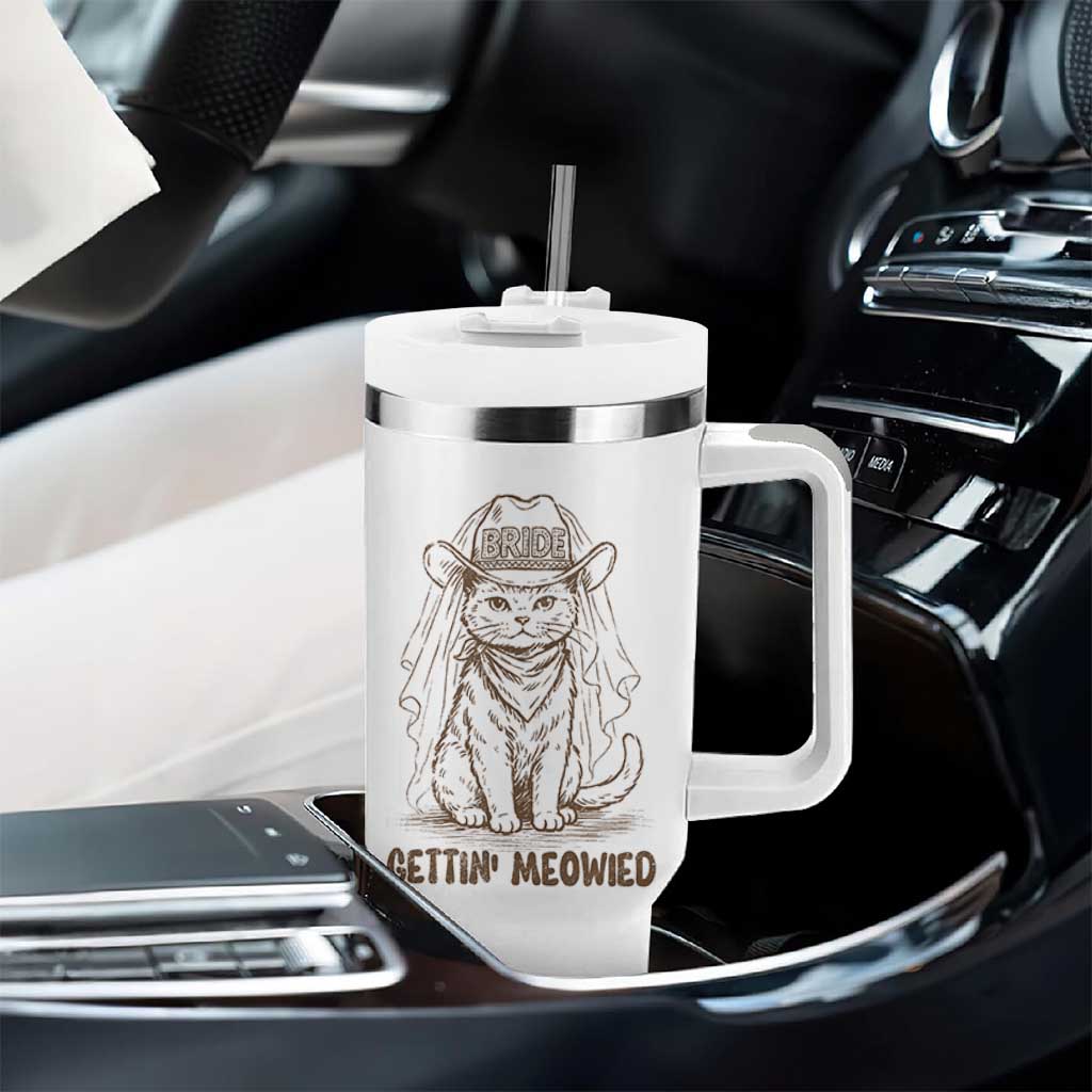 Cowgirl Bride Cat Tumbler With Handle Vintage Cow Cat Rodeo Bachelorette