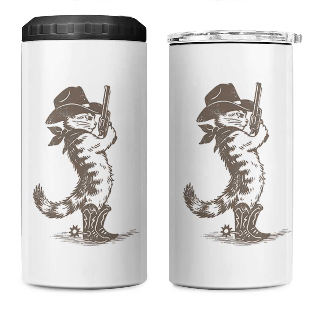 Vintage Cowboy Cat 4 in 1 Can Cooler Tumbler Retro 90s Western Country Rodeo Kitten Cowgirl - Wonder Print Shop