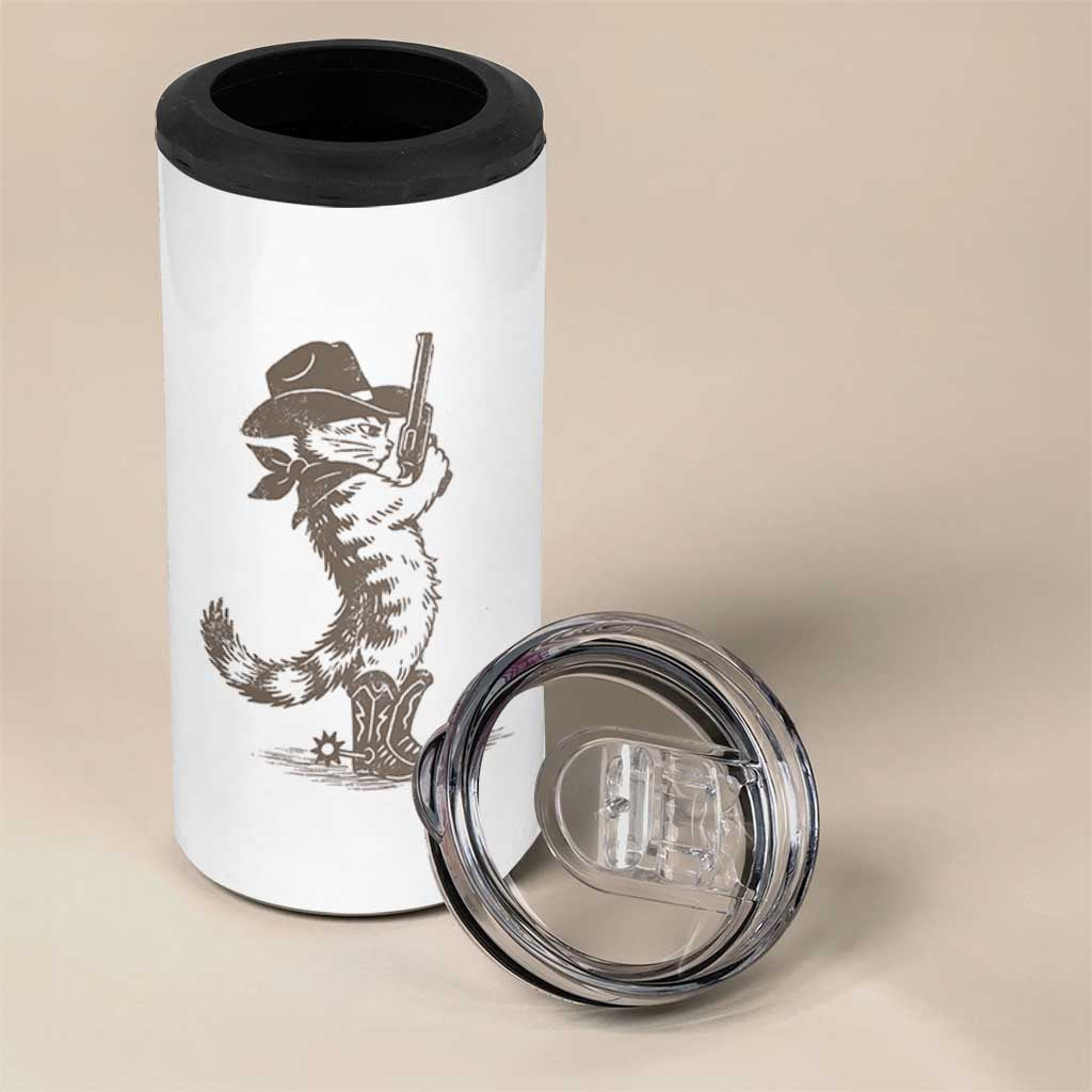 Vintage Cowboy Cat 4 in 1 Can Cooler Tumbler Retro 90s Western Country Rodeo Kitten Cowgirl - Wonder Print Shop