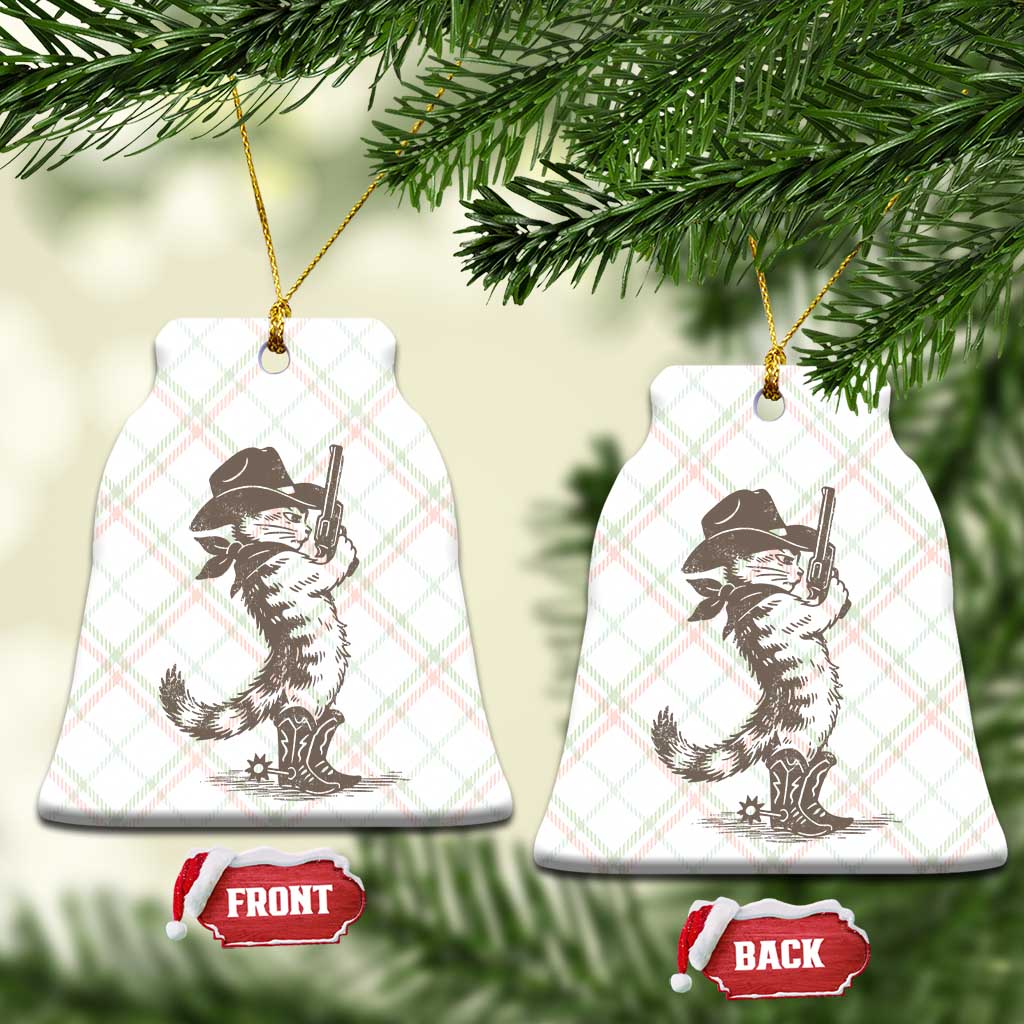 Vintage Cowboy Cat Ceramic Ornament Retro 90s Western Country Rodeo Kitten Cowgirl - Wonder Print Shop