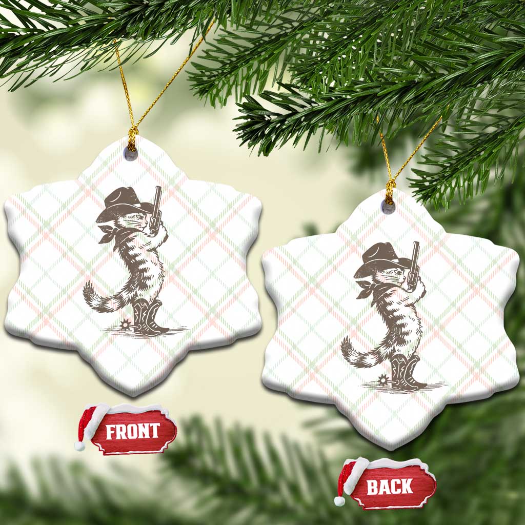 Vintage Cowboy Cat Ceramic Ornament Retro 90s Western Country Rodeo Kitten Cowgirl - Wonder Print Shop