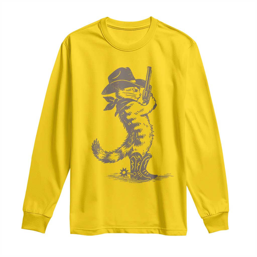 Vintage Cowboy Cat Long Sleeve Shirt Retro 90s Western Country Rodeo Kitten Cowgirl - Wonder Print Shop