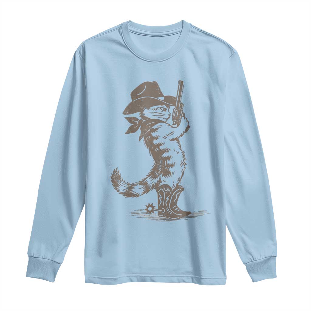 Vintage Cowboy Cat Long Sleeve Shirt Retro 90s Western Country Rodeo Kitten Cowgirl - Wonder Print Shop
