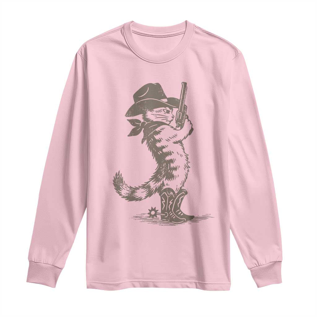 Vintage Cowboy Cat Long Sleeve Shirt Retro 90s Western Country Rodeo Kitten Cowgirl - Wonder Print Shop