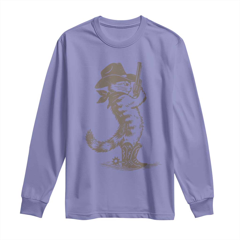 Vintage Cowboy Cat Long Sleeve Shirt Retro 90s Western Country Rodeo Kitten Cowgirl - Wonder Print Shop