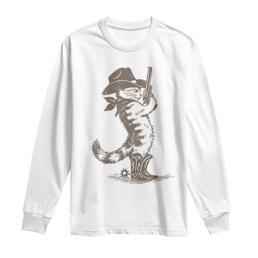 Vintage Cowboy Cat Long Sleeve Shirt Retro 90s Western Country Rodeo Kitten Cowgirl - Wonder Print Shop