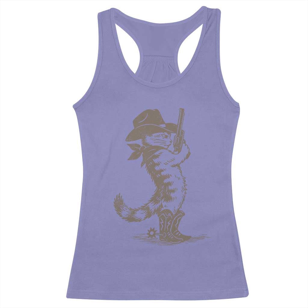 Vintage Cowboy Cat Racerback Tank Top Retro 90s Western Country Rodeo Kitten Cowgirl - Wonder Print Shop