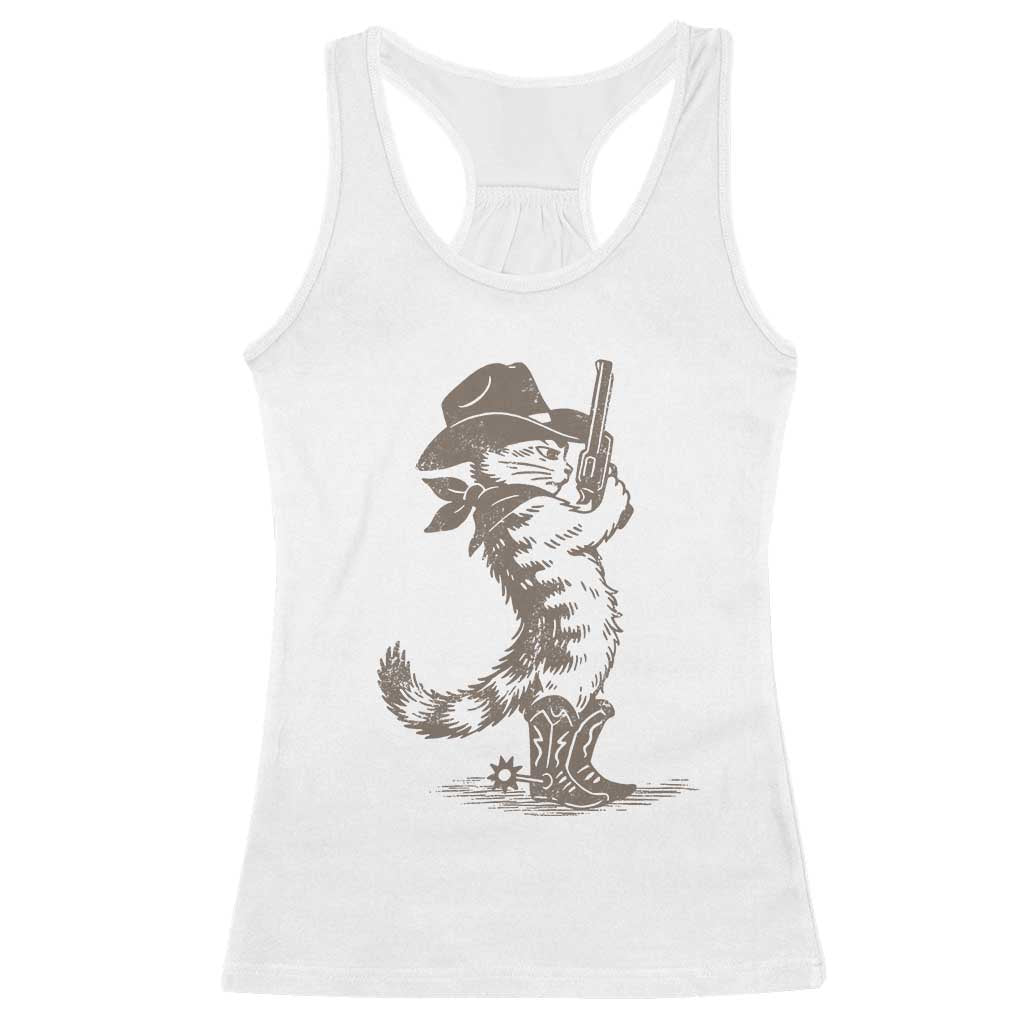 Vintage Cowboy Cat Racerback Tank Top Retro 90s Western Country Rodeo Kitten Cowgirl - Wonder Print Shop