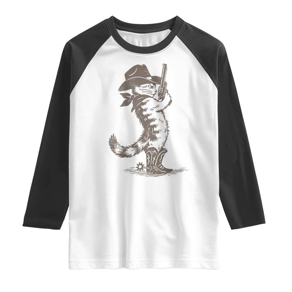 Vintage Cowboy Cat Raglan Shirt Retro 90s Western Country Rodeo Kitten Cowgirl - Wonder Print Shop