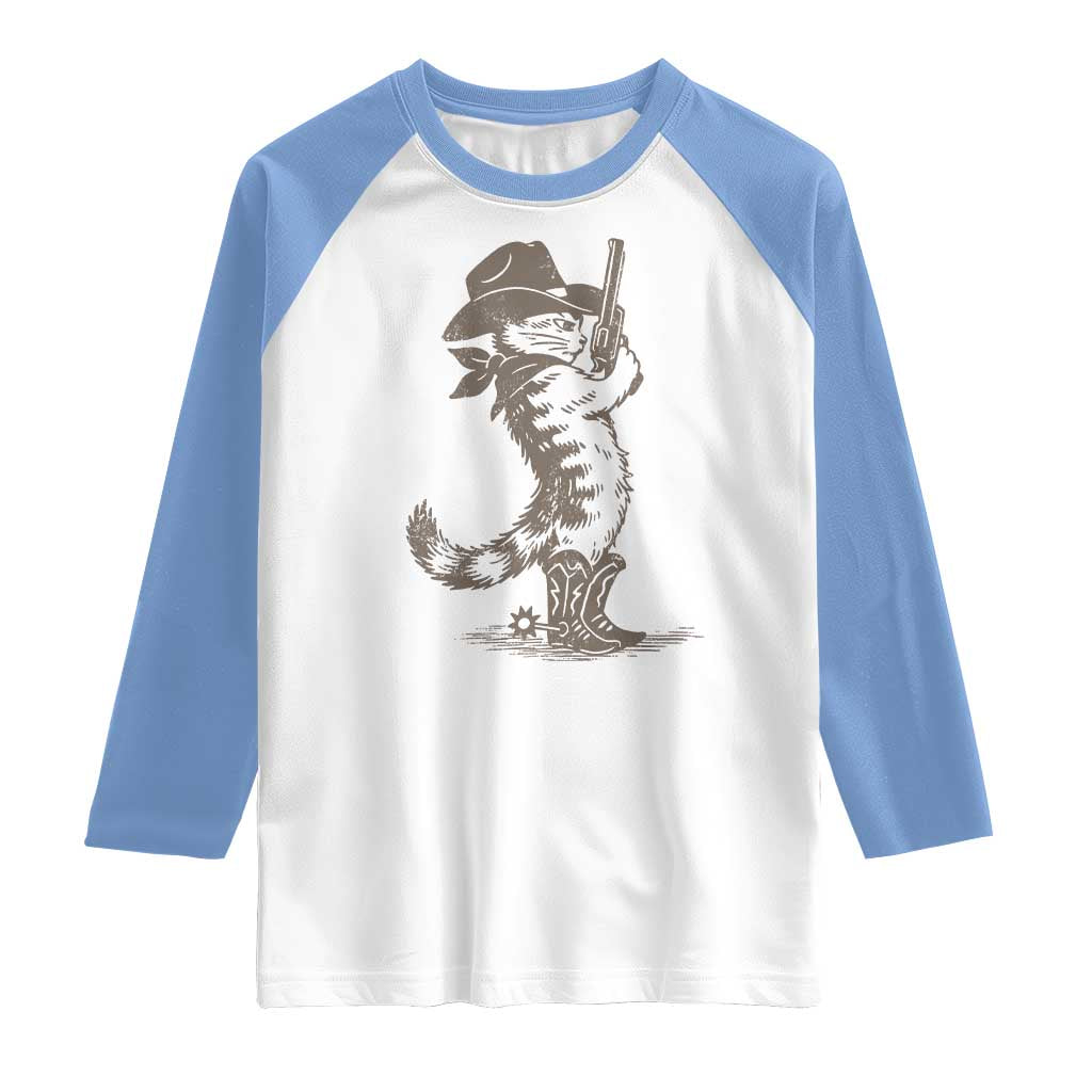 Vintage Cowboy Cat Raglan Shirt Retro 90s Western Country Rodeo Kitten Cowgirl - Wonder Print Shop