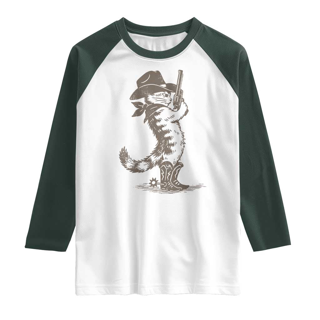 Vintage Cowboy Cat Raglan Shirt Retro 90s Western Country Rodeo Kitten Cowgirl - Wonder Print Shop