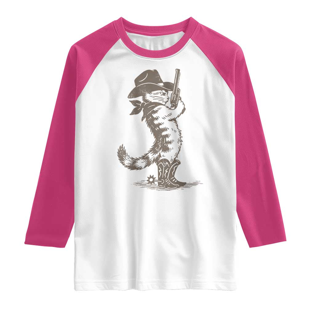 Vintage Cowboy Cat Raglan Shirt Retro 90s Western Country Rodeo Kitten Cowgirl - Wonder Print Shop