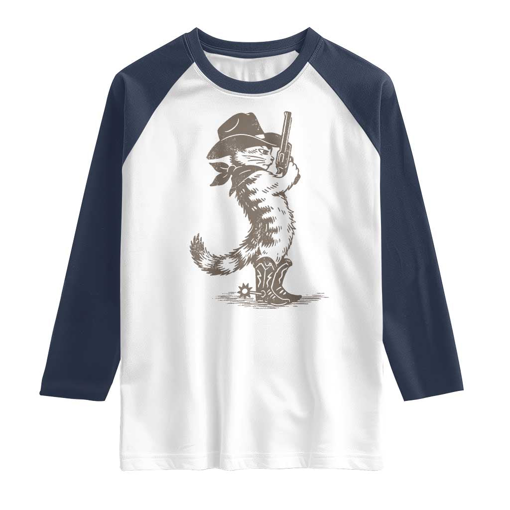 Vintage Cowboy Cat Raglan Shirt Retro 90s Western Country Rodeo Kitten Cowgirl - Wonder Print Shop