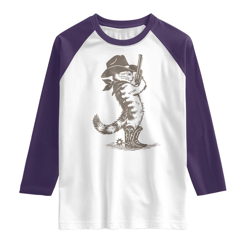 Vintage Cowboy Cat Raglan Shirt Retro 90s Western Country Rodeo Kitten Cowgirl - Wonder Print Shop