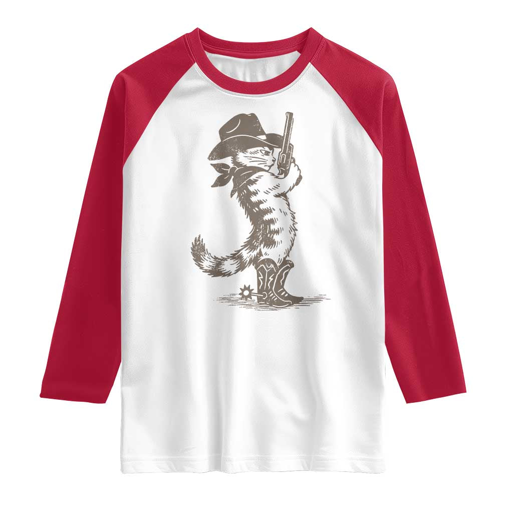Vintage Cowboy Cat Raglan Shirt Retro 90s Western Country Rodeo Kitten Cowgirl - Wonder Print Shop