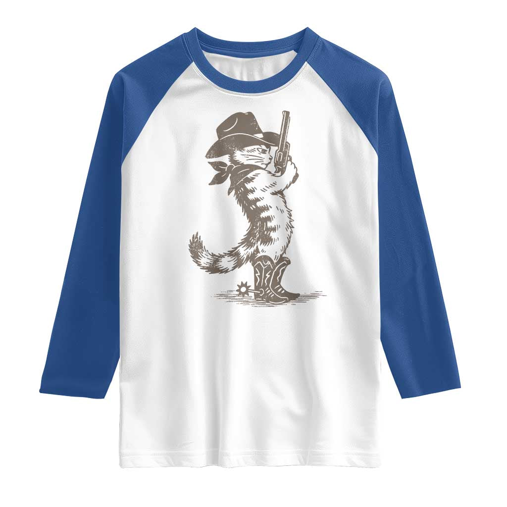 Vintage Cowboy Cat Raglan Shirt Retro 90s Western Country Rodeo Kitten Cowgirl - Wonder Print Shop
